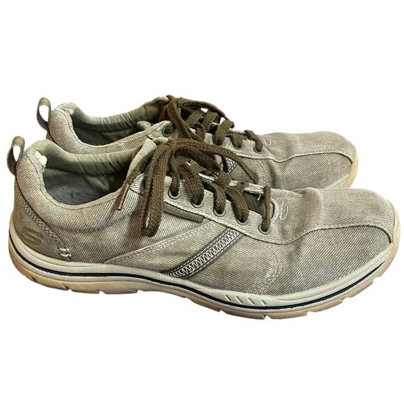 Skechers Men's Relaxed Fit Canvas Sneakers 9.5 Green Khaki Memory Foam Casual - Picture 2 of 9